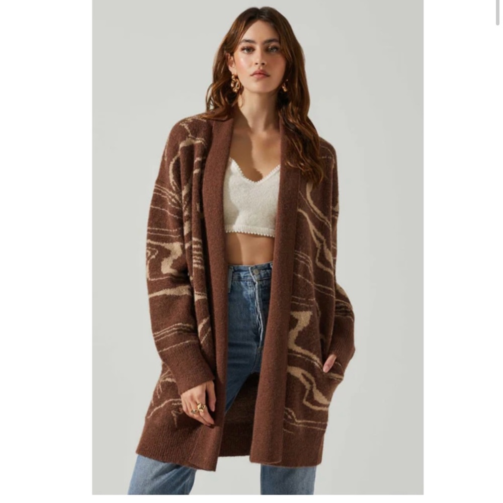 Astr Brown Swirl Abstract Knit Cardigan